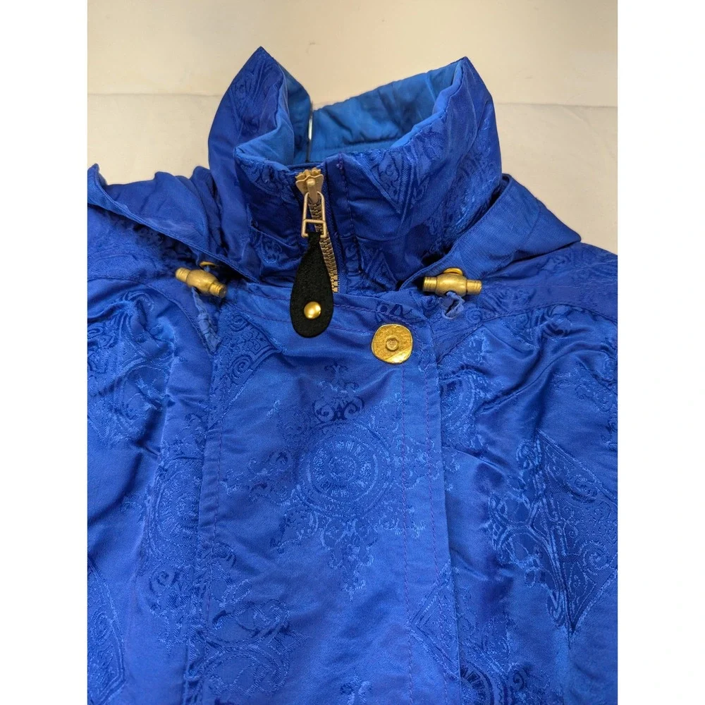 Obermeyer Royal Blue Damask‎ Pattern Hooded Ski Jacket Women's Size 12
